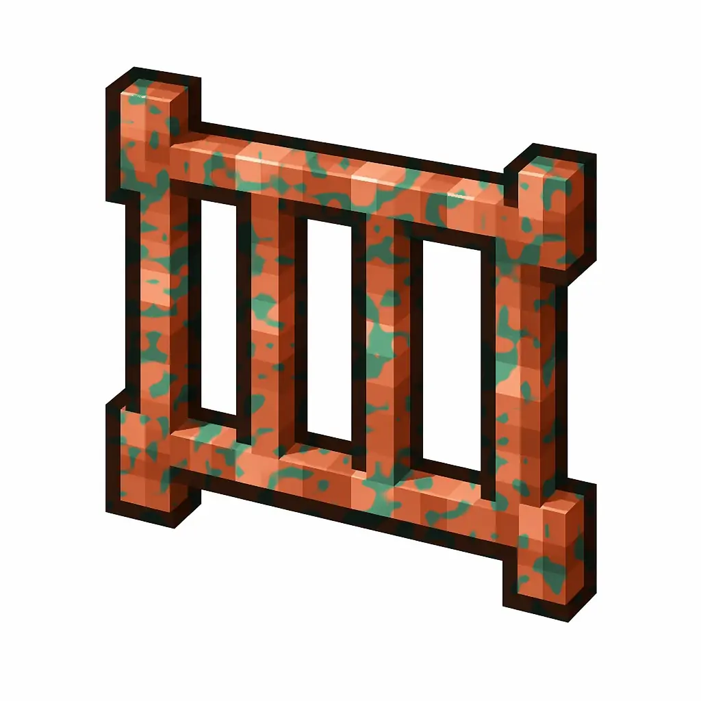 Pixel art illustration of a waxed copper bars with lightly patchy green oxidation, copper sealed with honeycomb