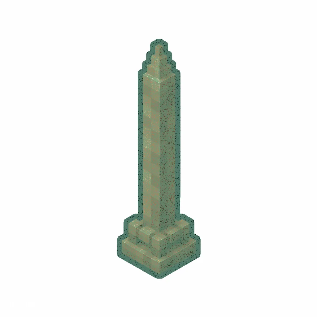Pixel art illustration of a waxed lightning rod with a full teal-green patina, copper sealed with honeycomb