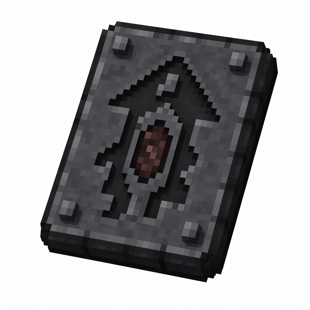 Pixel art illustration of a dark stone smithing template tablet carved with a compass needle