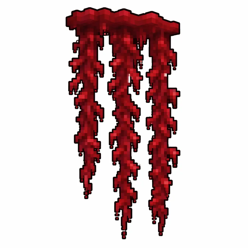Pixel art illustration of a weeping vines in chunky voxel game style