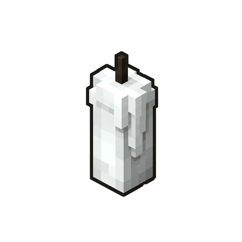 Pixel art illustration of an unlit white candle with soft wax drips and a dark wick