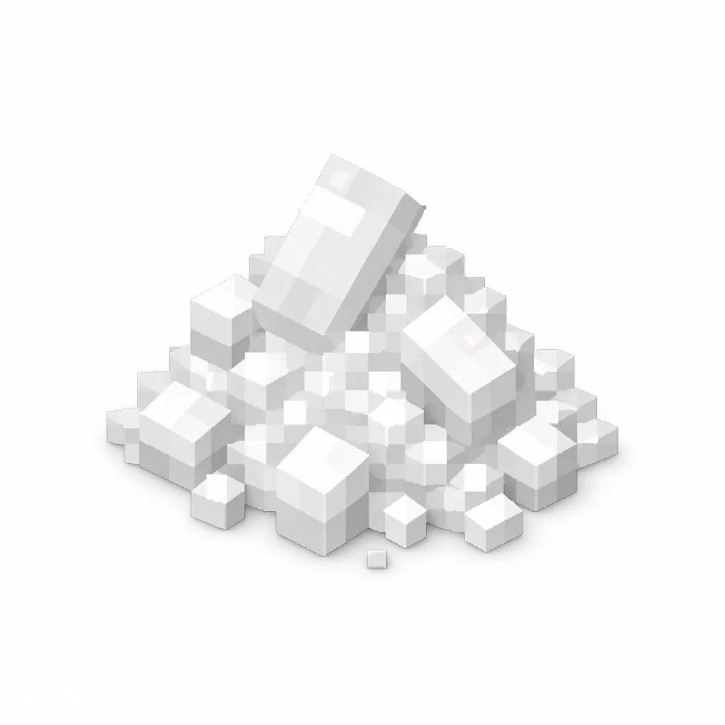 Pixel art illustration of a small pile of pure white dye powder with scattered grains