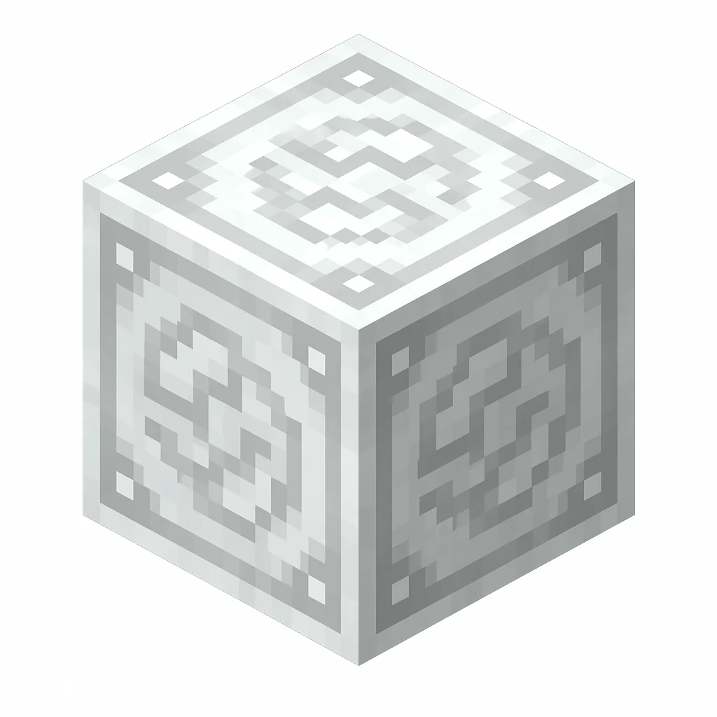 Pixel art illustration of a white glazed terracotta block with a swirling ornate pattern