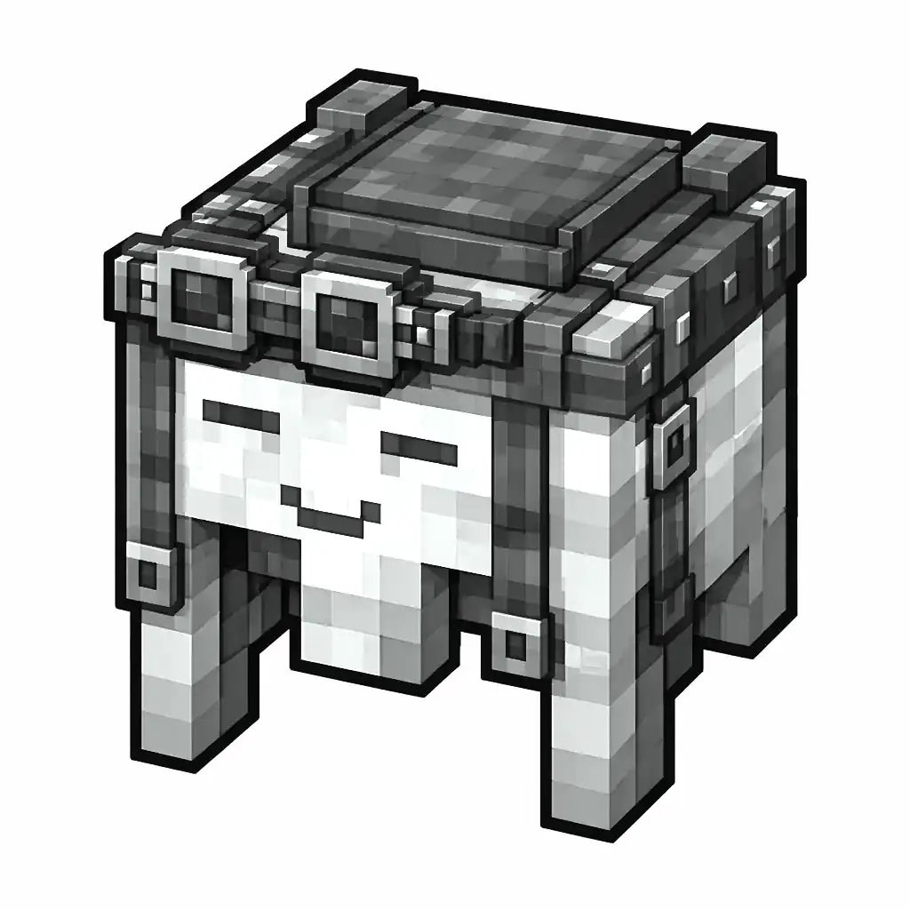 Pixel art illustration of a white happy ghast harness with a saddle seat and straps