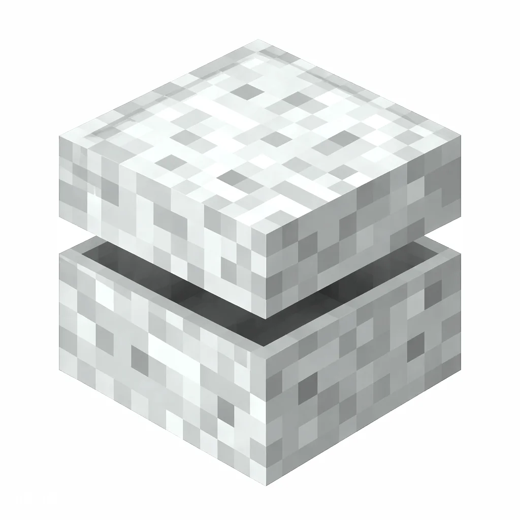 Pixel art illustration of a white shulker box with a raised clam-shell lid