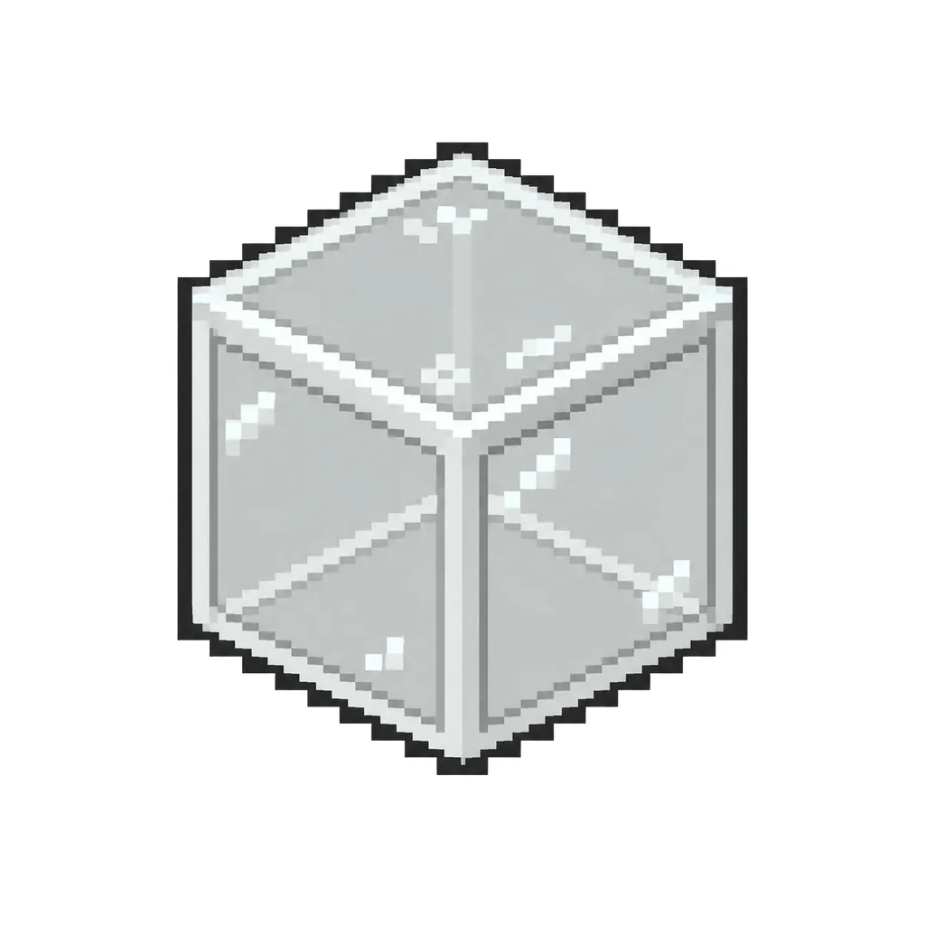 Pixel art illustration of a white stained glass block with a dark framed translucent white pane