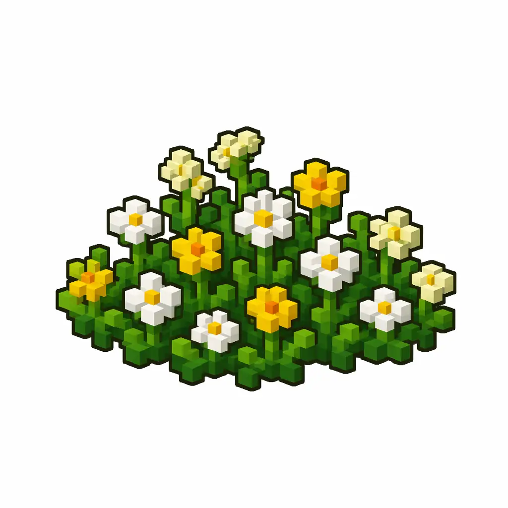 Pixel art illustration of a wildflowers in chunky voxel game style