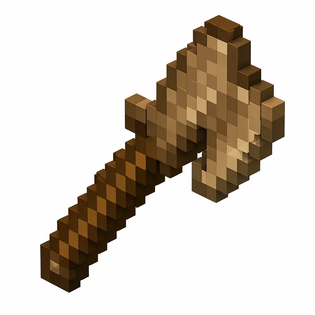 Pixel art illustration of a wooden axe with a wooden stick handle