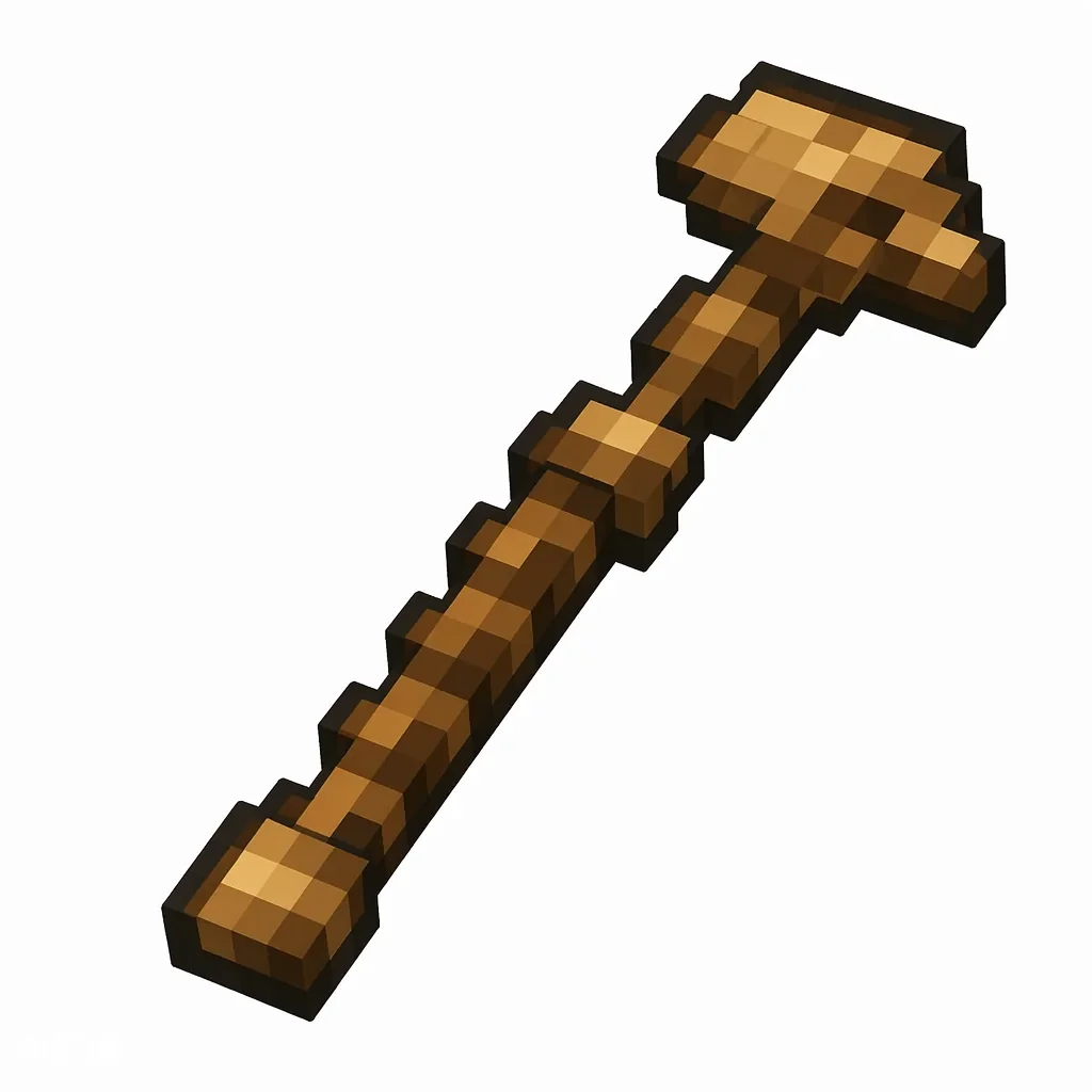 Pixel art illustration of a wooden hoe with a light brown wooden head on a stick handle