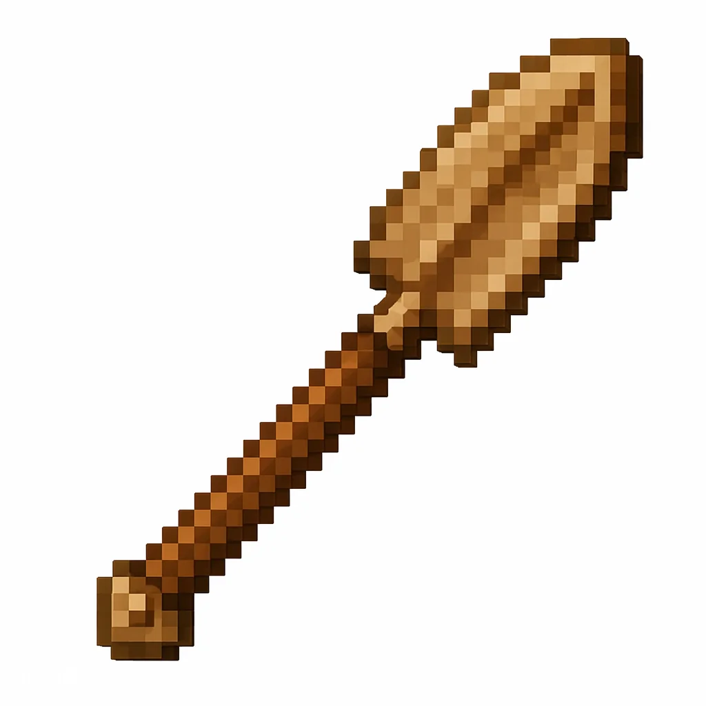 Pixel art illustration of a wooden shovel with a wooden stick handle