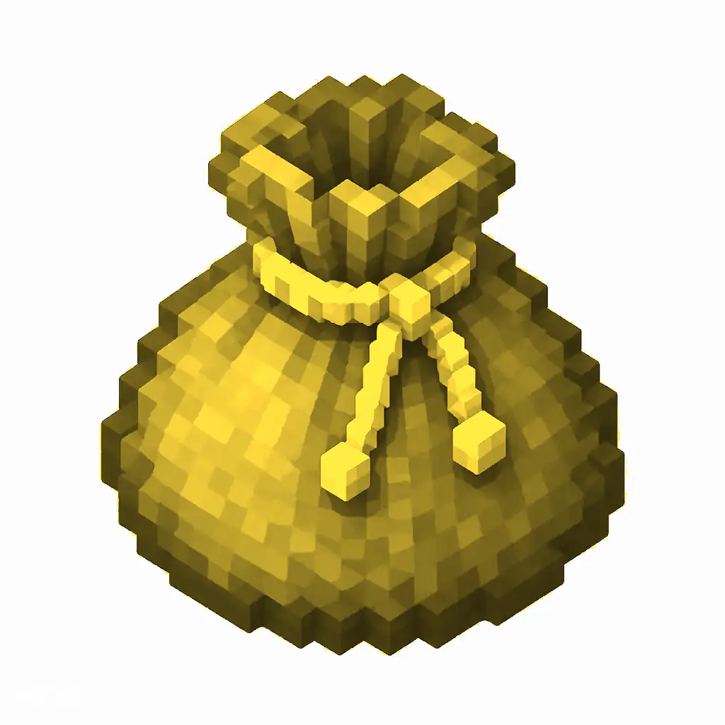 Pixel art illustration of a yellow dyed bundle pouch tied with string