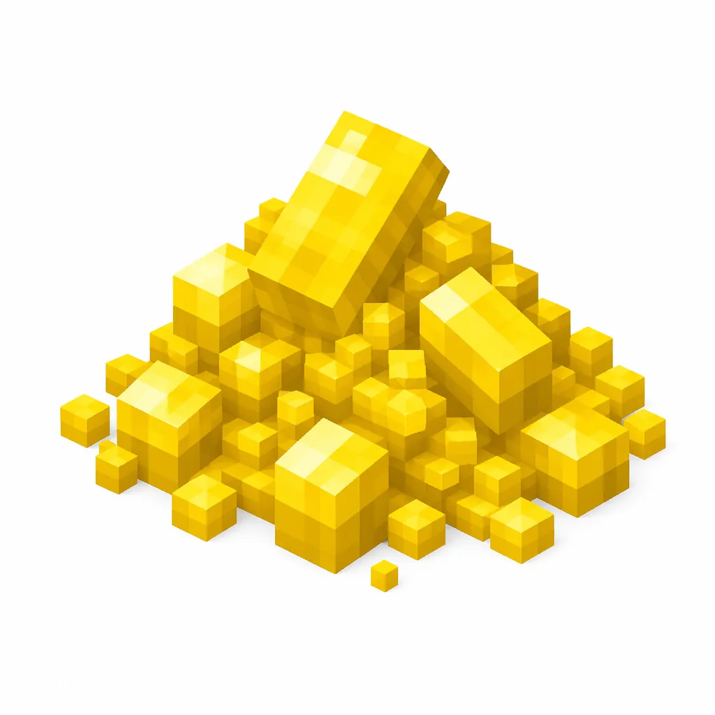 Pixel art illustration of a small pile of bright yellow dye powder with scattered grains