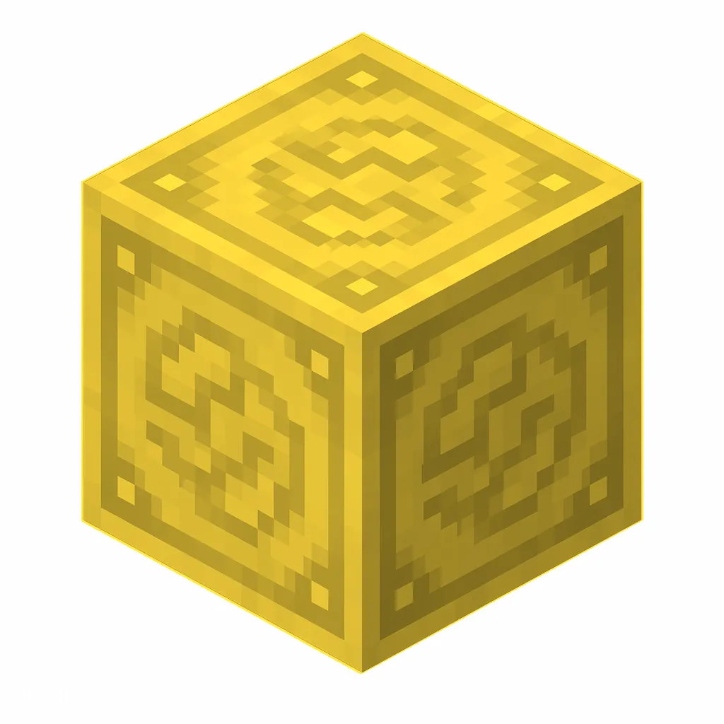 Pixel art illustration of a yellow glazed terracotta block with a swirling ornate pattern
