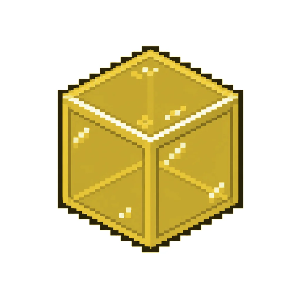Pixel art illustration of a yellow stained glass block with a dark framed translucent yellow pane